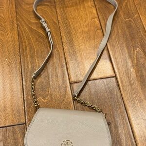 Tory Burch Grayish Cream Mini Crossbody Bag with Gold-Tone Hardware